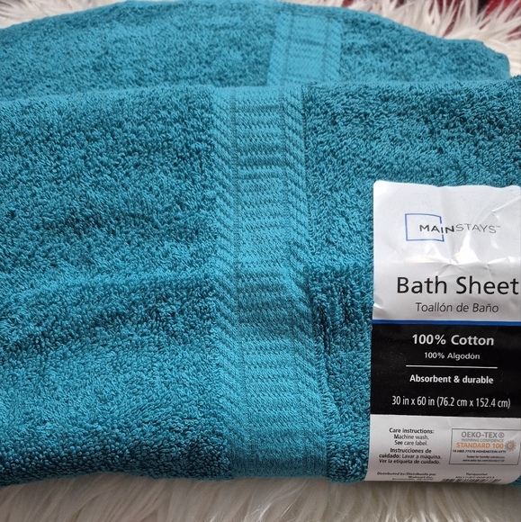 Mainstays Solid Adult 2-Piece Bath Sheet Set, Turquoise - Picture 2 of 4